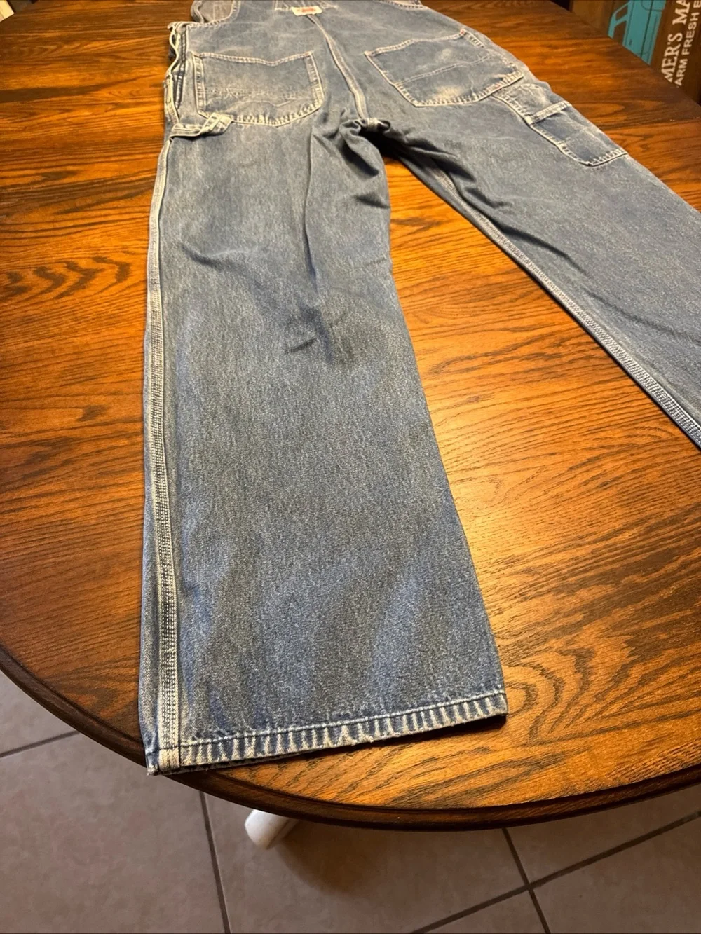 Vintage  90s ROUND HOUSE Blue Denim Carpenters Overalls 36-38”Waist 30